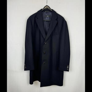 Hugo Boss Nadim4 Slim Fit Overcoat Navy Size 44 R US *Missing Bib